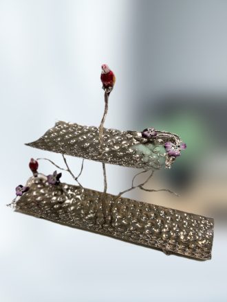 رولتخوری طوطی دوطبقه روکش نقره، میناکاری 11034